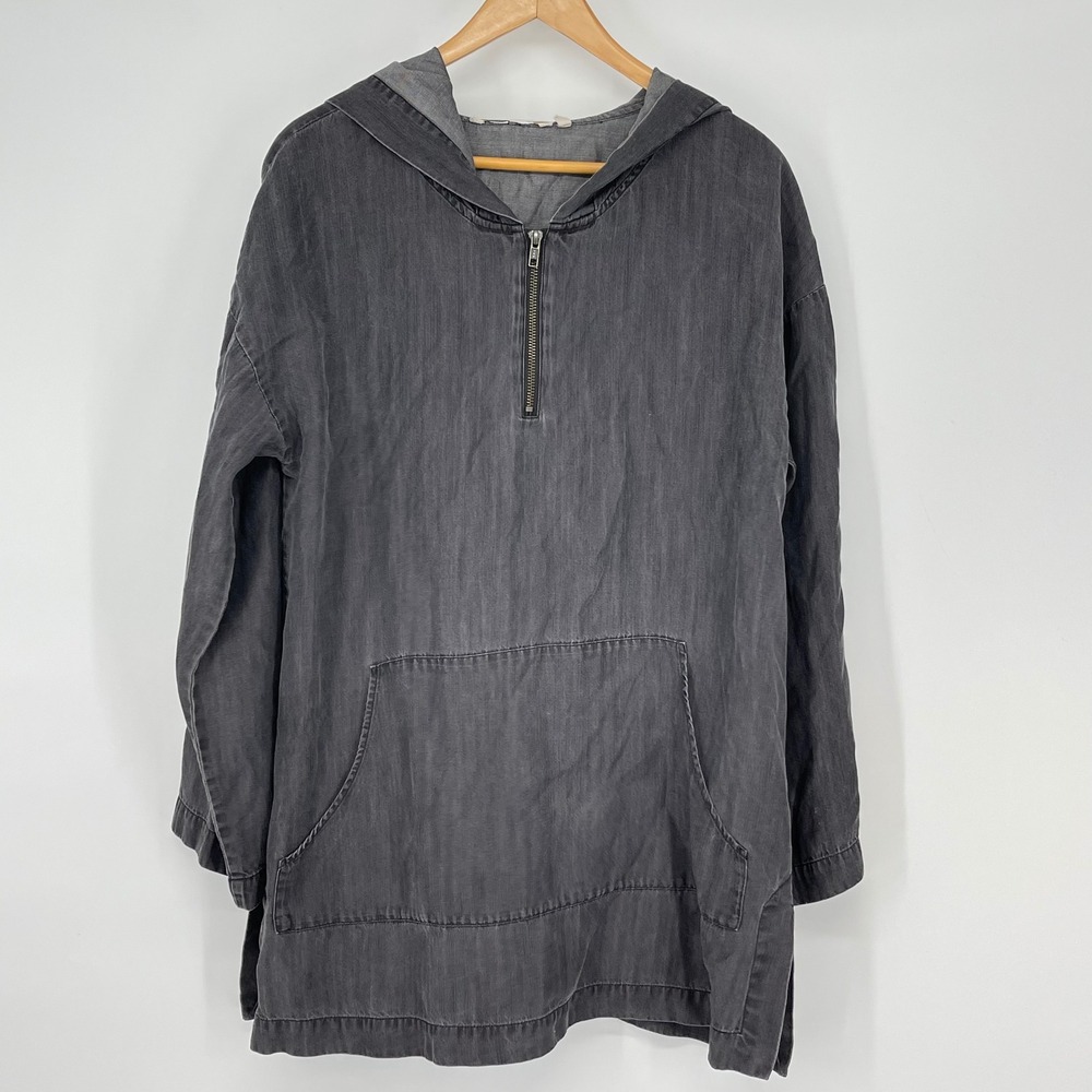 Soft Surroundings Nantucket Gray Chambray 1/4 Zip Hoodie Soft Casual‎ Grunge
